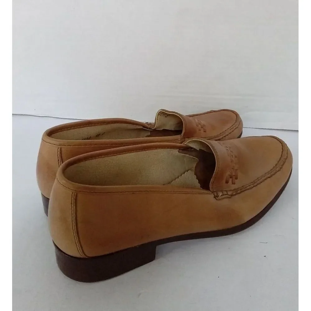 Classic Tan Leather Loafers Woven Detail‎ Slip-On Comfort Dress Shoes